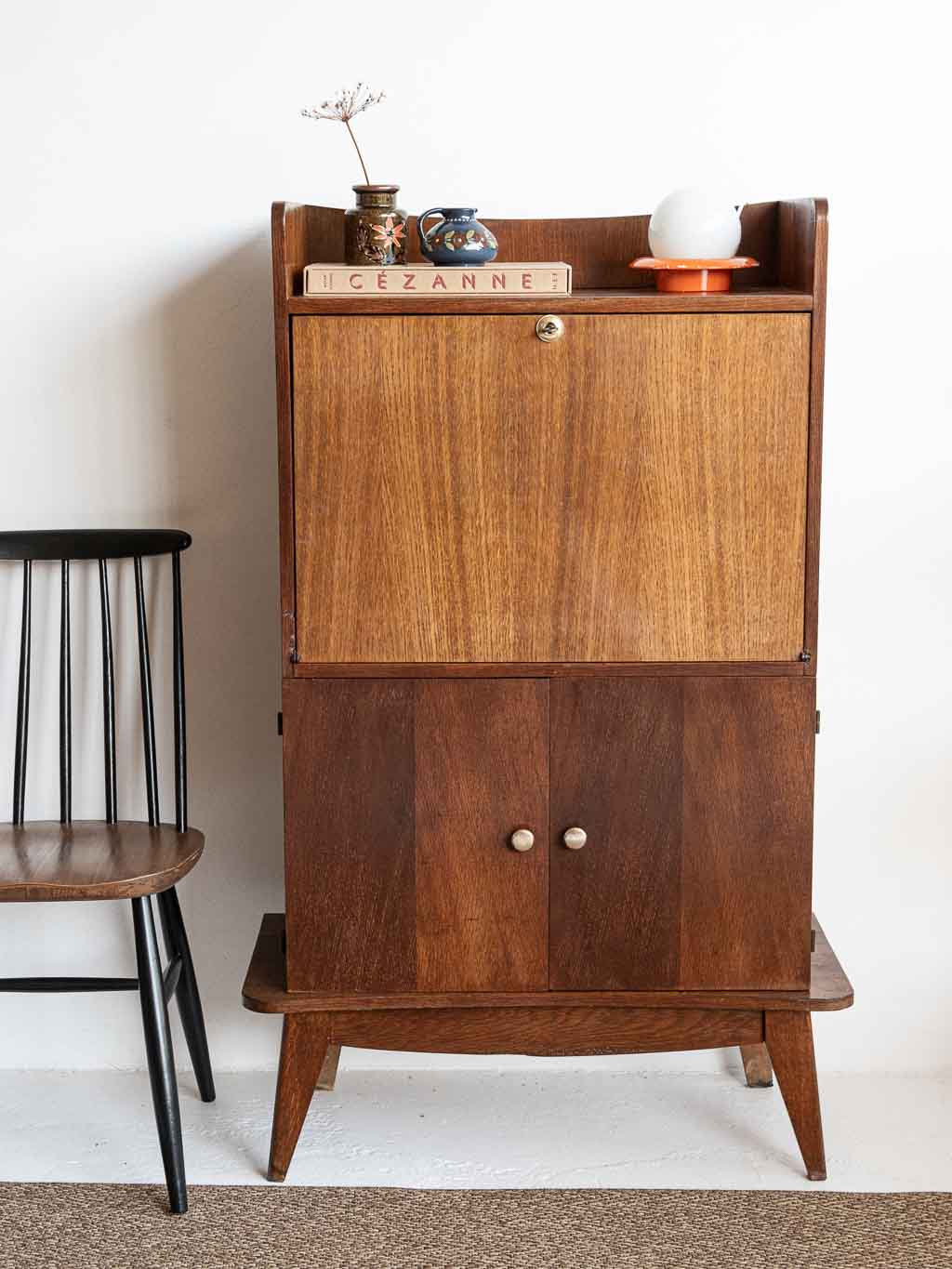 Secrétaire vintage 1950. pied compas, tablette bureau