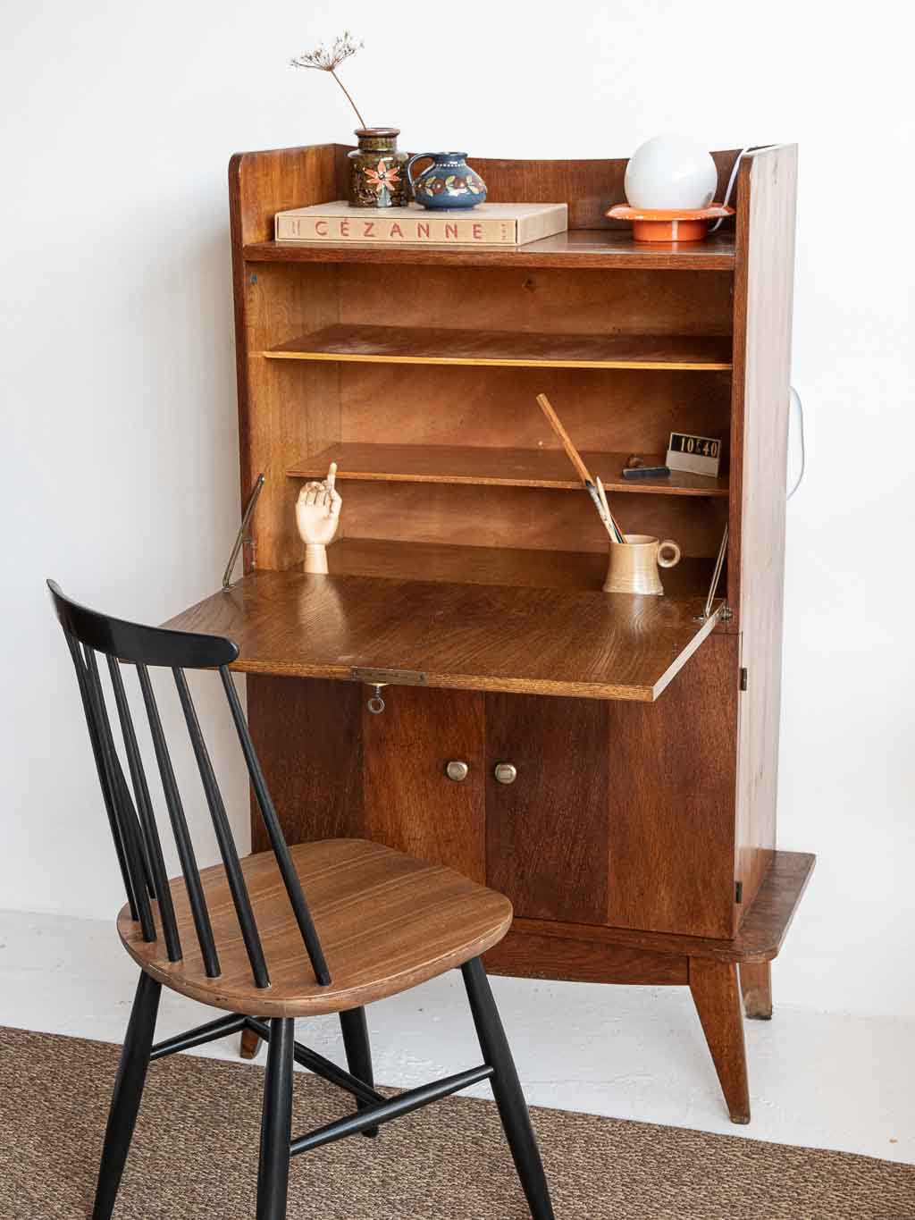Secrétaire vintage 1950. pied compas, tablette bureau