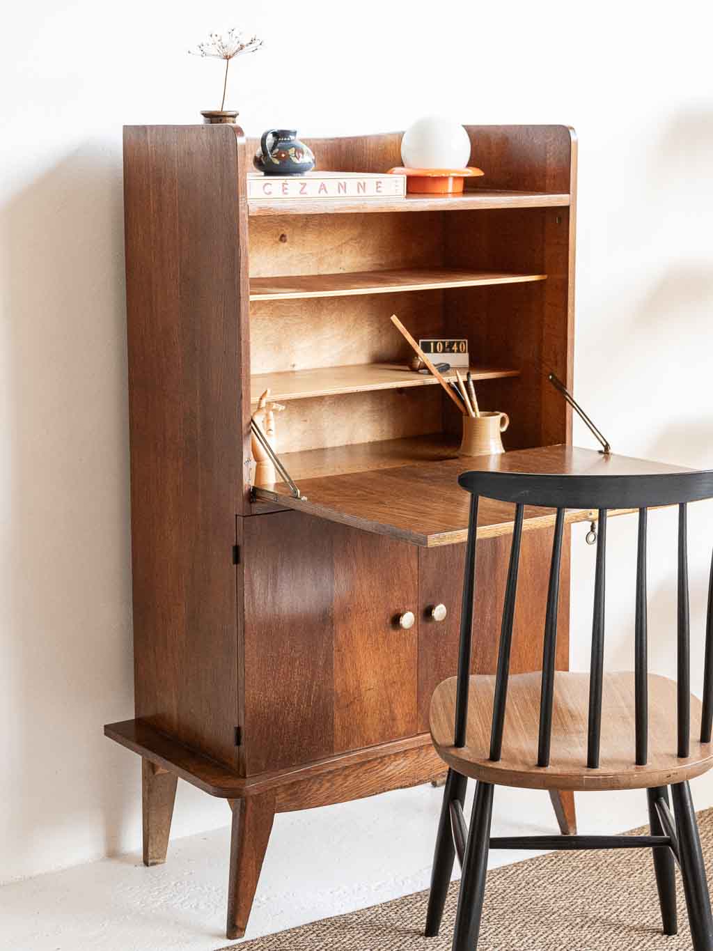Secrétaire vintage 1950. pied compas, tablette bureau