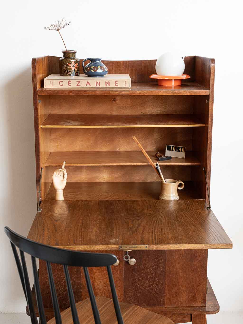 Secrétaire vintage 1950. pied compas, tablette bureau