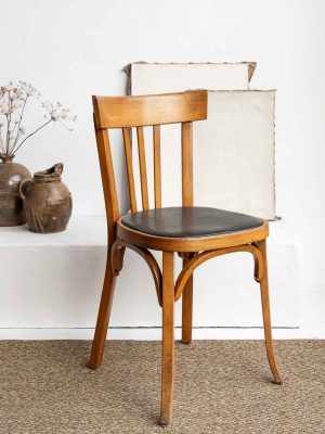 chaise vintage bistrot Baumann en bois courbé et simili noir