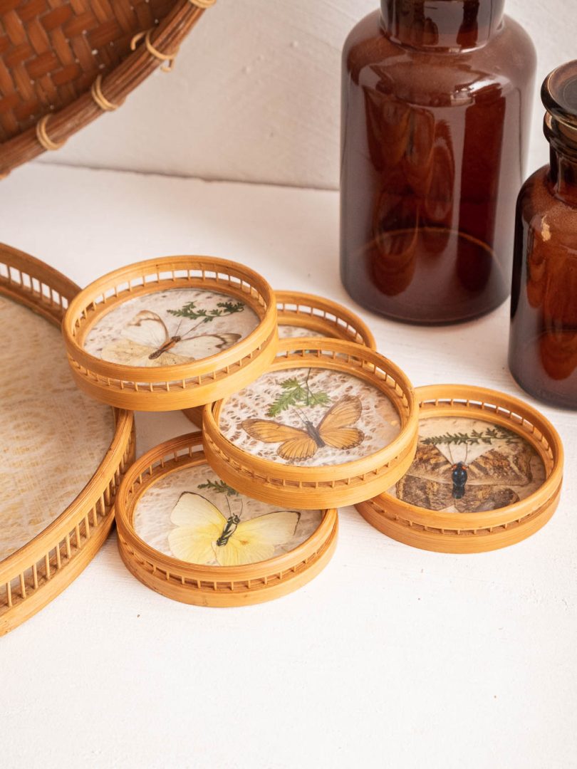 Lot De 6 Dessous De Plat Ronds En Rotin Tressé Main - 8 à 20 Cm - Doré Naturel - Idéal Pour Protéger La Table Et Décorer - 4