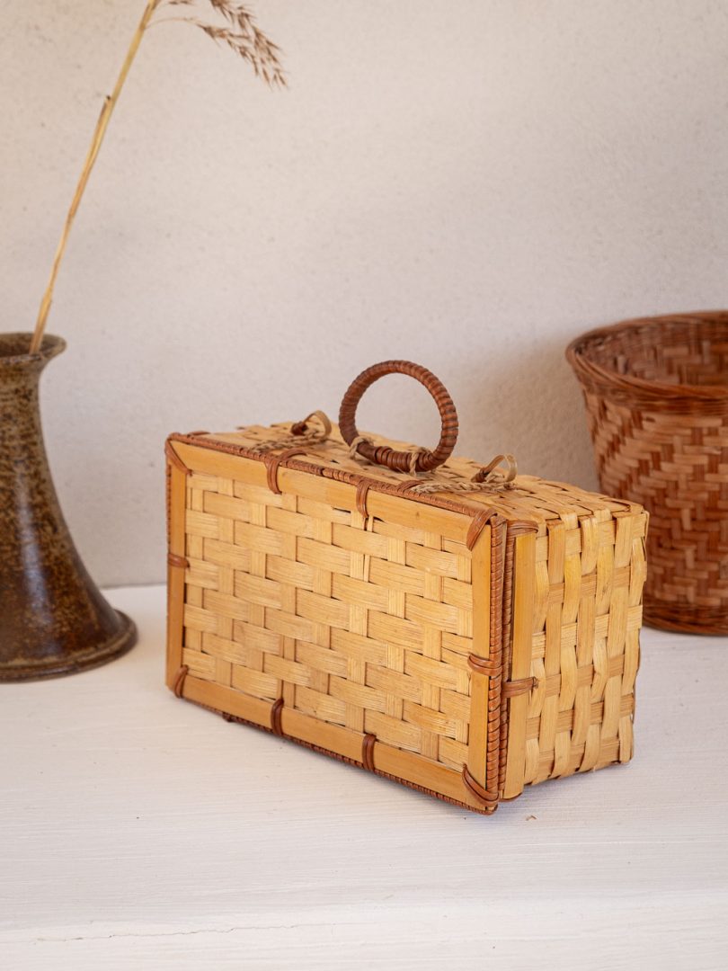 Valise De Rangement En Rotin Synthétique Tissé Main - Style Rétro Avec Serrure Cuir - Pour Organisateur, Décoration