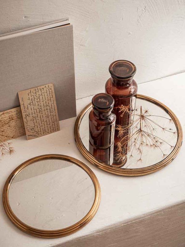 Plateau Miroir Doré Vintage SLHEQING – Plateau Maquillage Verre Et Métal Élégant Pour Coiffeuse, 3 Tailles
