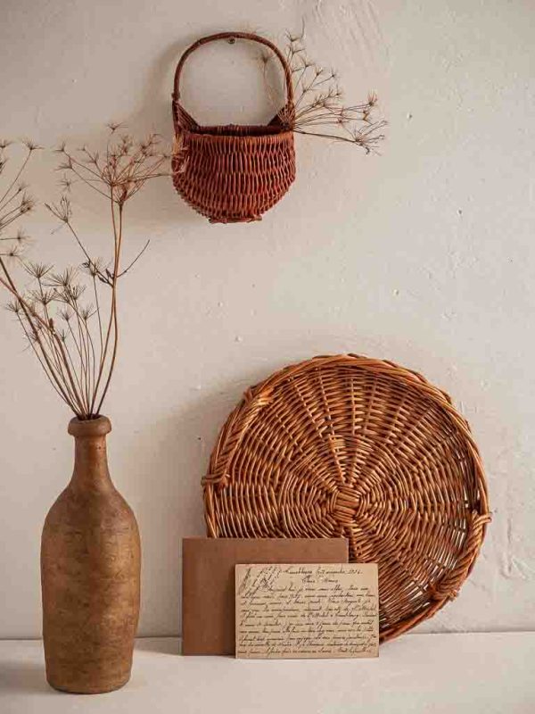 Panier Suspendu En Rotin Tressé - 25x21x18 Cm, Marron Clair, Pour Rangement Cuisine Ou Décoration Murale