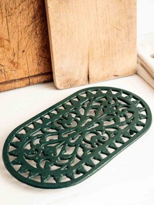 Dessous de plat vintage vert en font émaillée