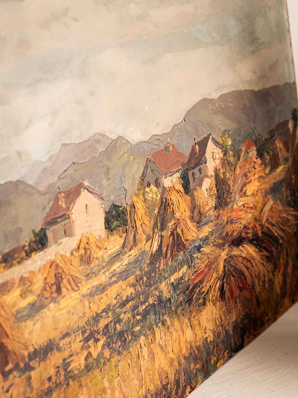huile sur bois, paysage scène paysanne sud de la France