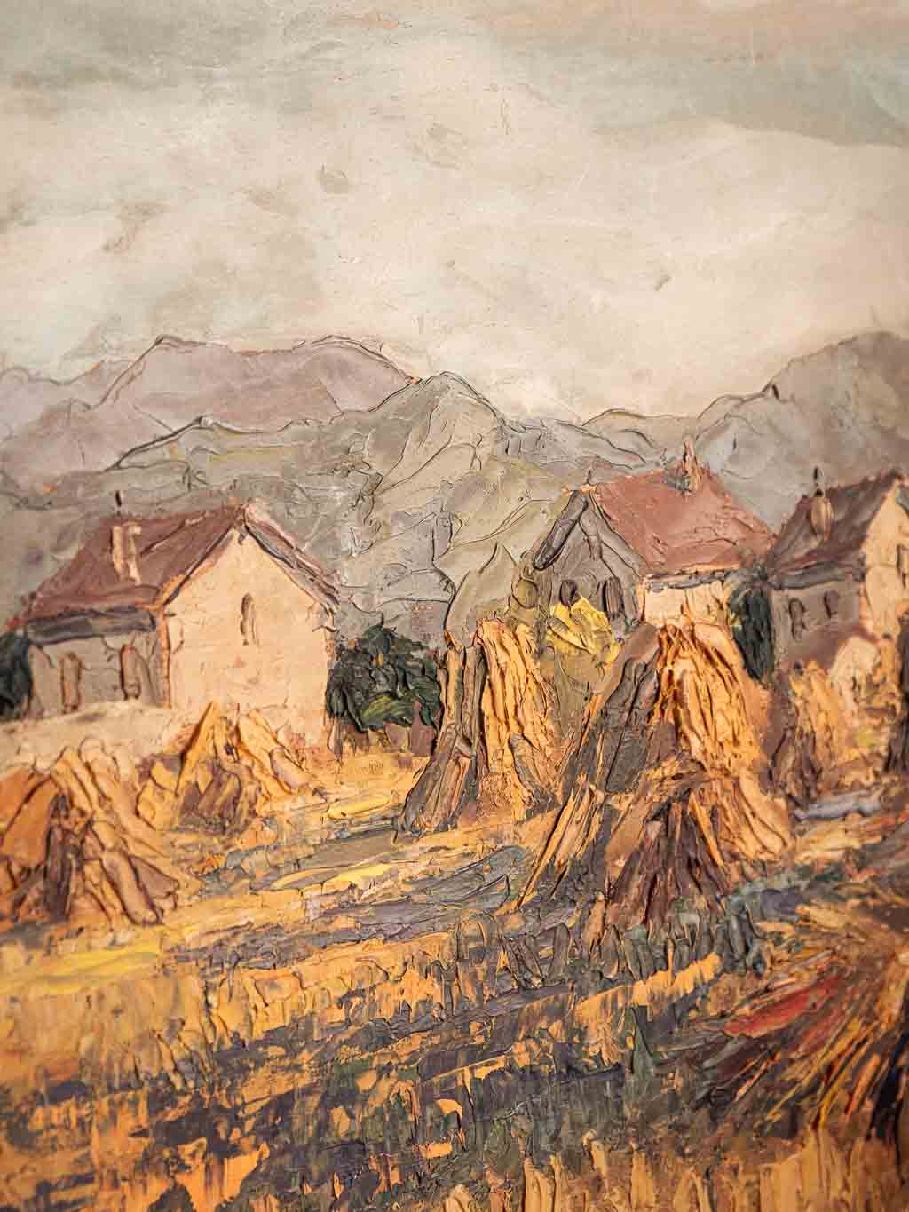 huile sur bois, paysage scène paysanne sud de la France