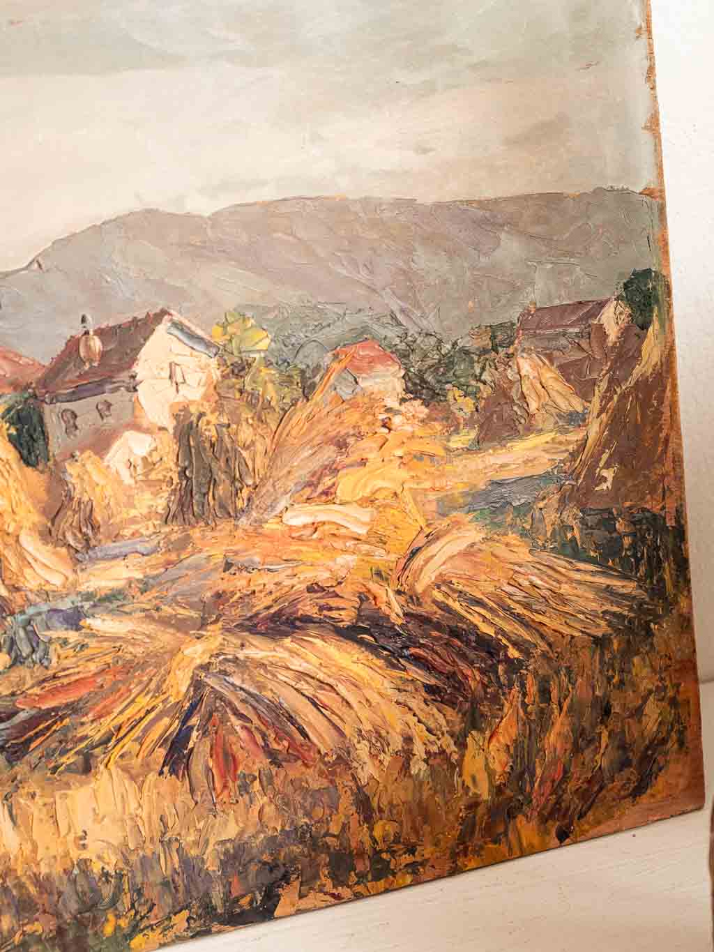 huile sur bois, paysage scène paysanne sud de la France