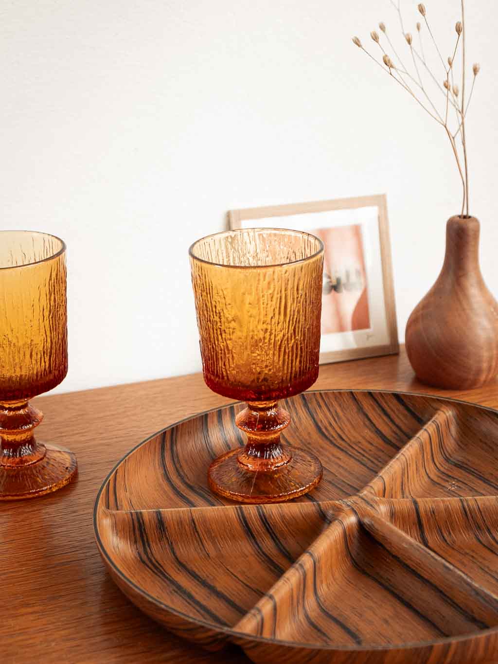 lot de 2 verres à pied vintage en verre ambré