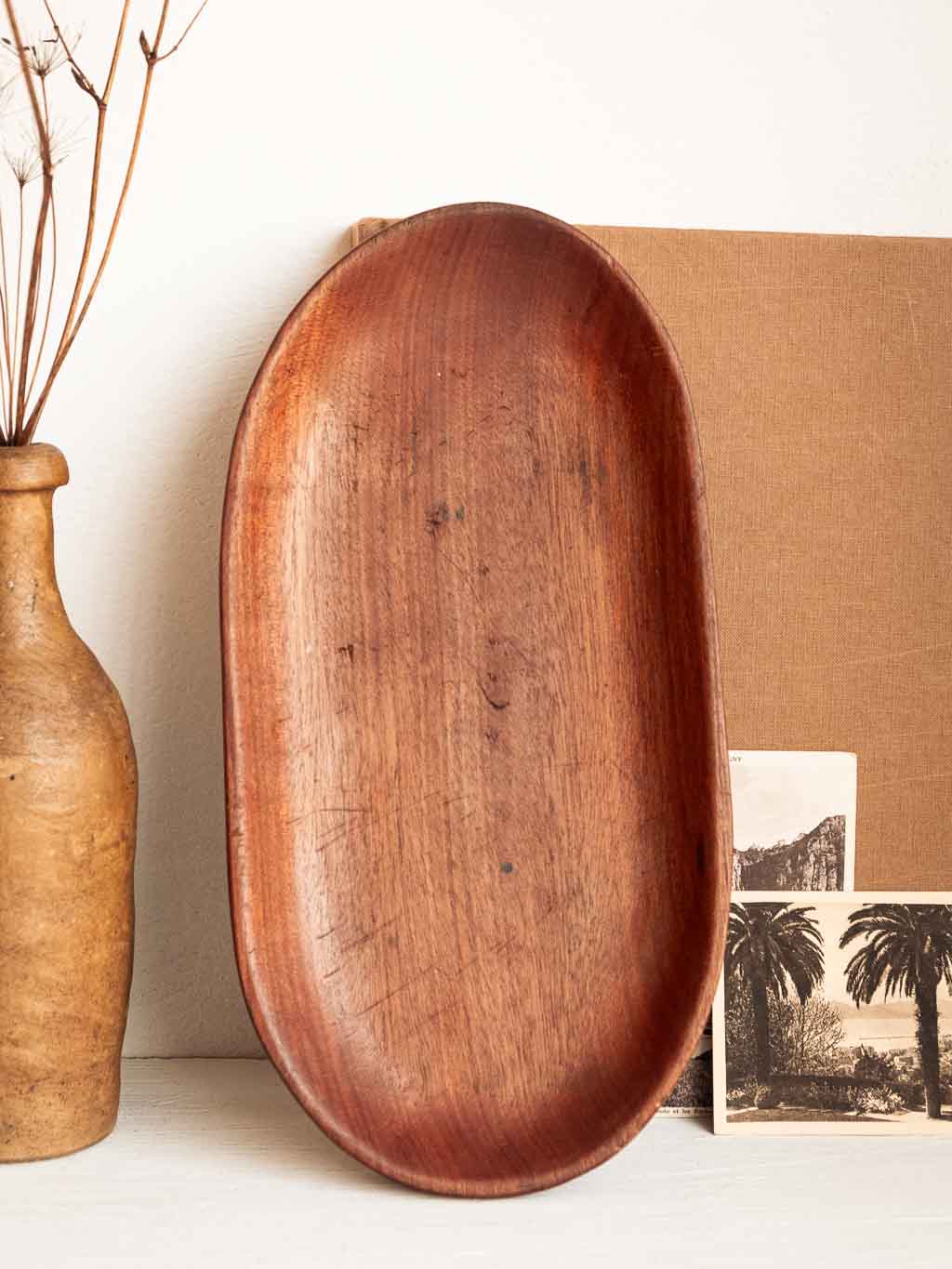 Plateau ovale en bois type teck