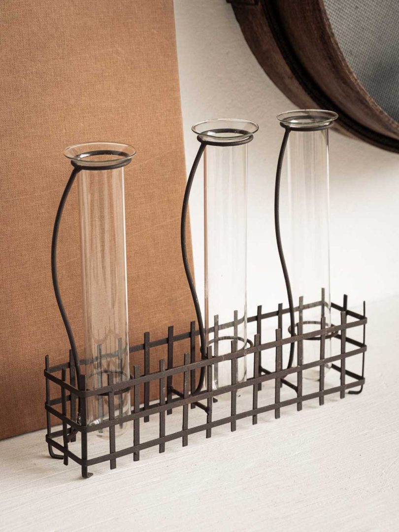 soliflore triple en verre avec support en métal