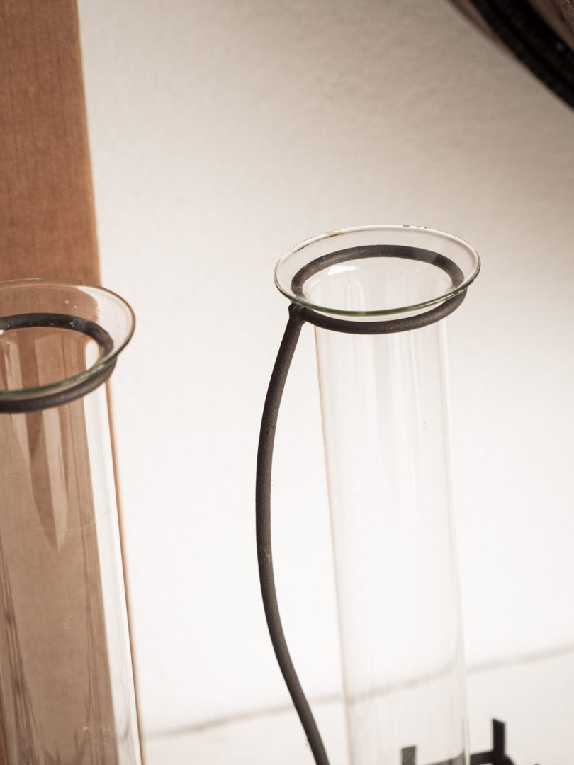 soliflore triple en verre avec support en métal