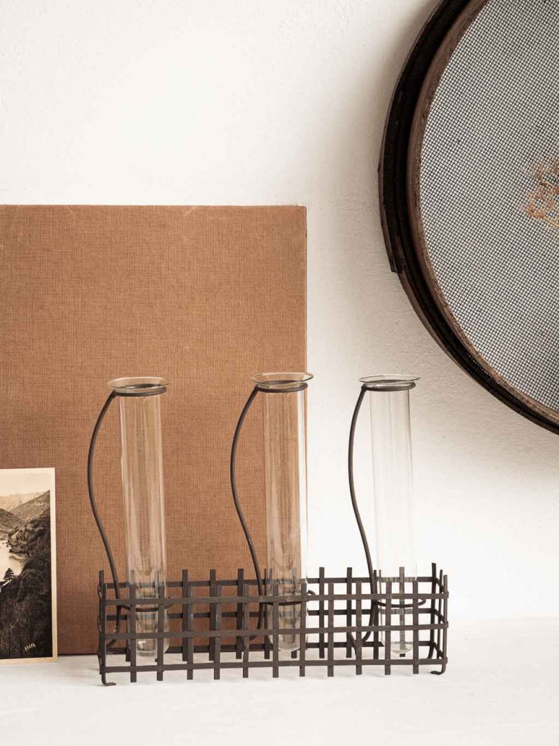 soliflore triple en verre avec support en métal