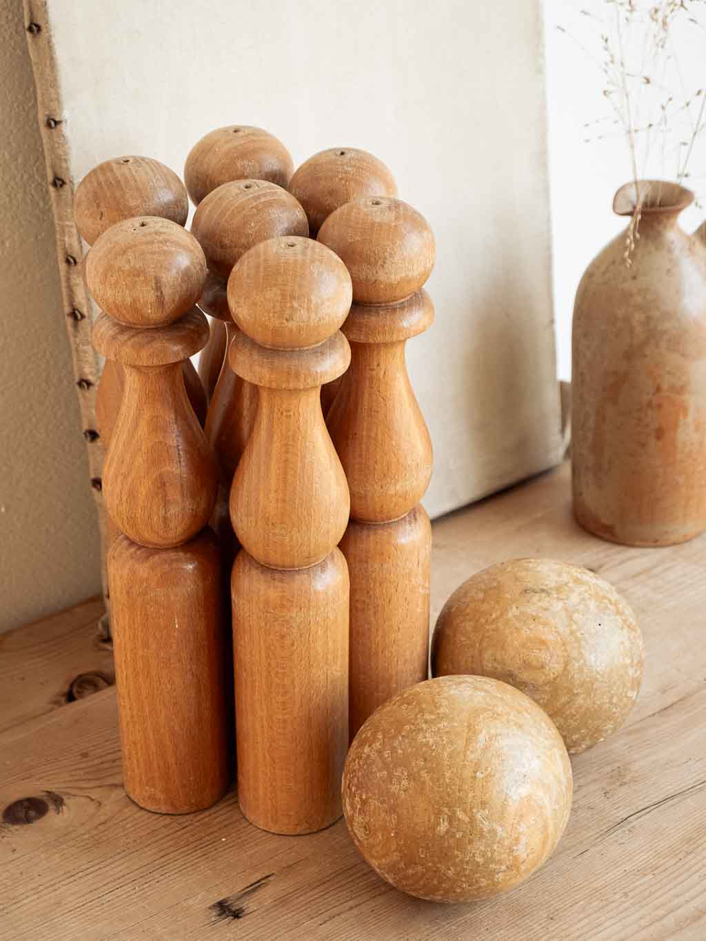 Jeu De Quilles En Bois Vintage - Jouet Ancien, D'occasion, Décoration Rétro