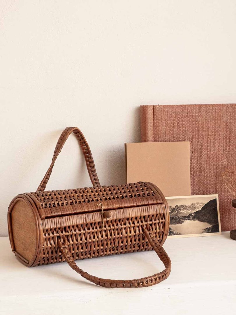 sac à main boite en rotin vintage