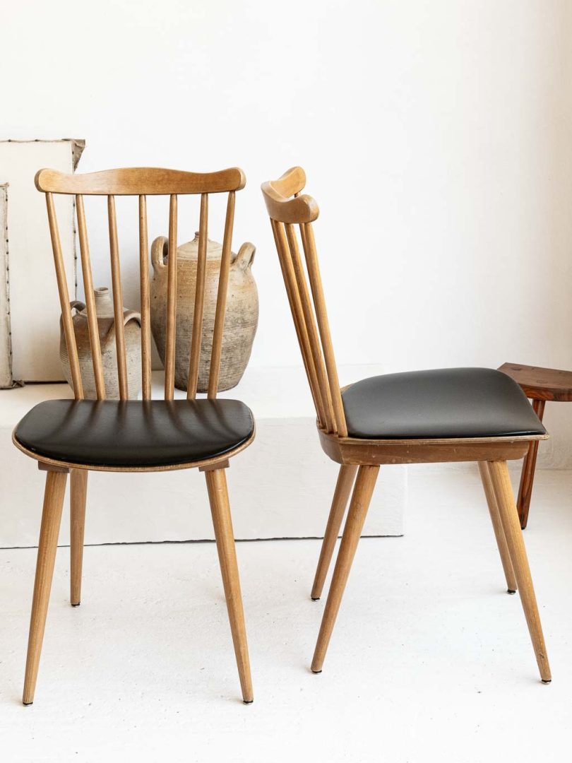 lot de 2 chaises Baumann Sonate / Menuet, dossier à barreaux assise simili noir