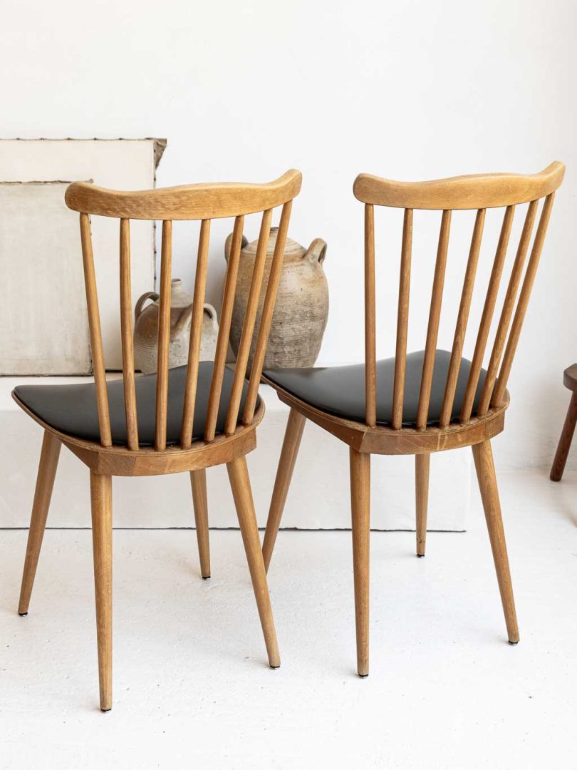 lot de 2 chaises Baumann Sonate / Menuet, dossier à barreaux assise simili noir