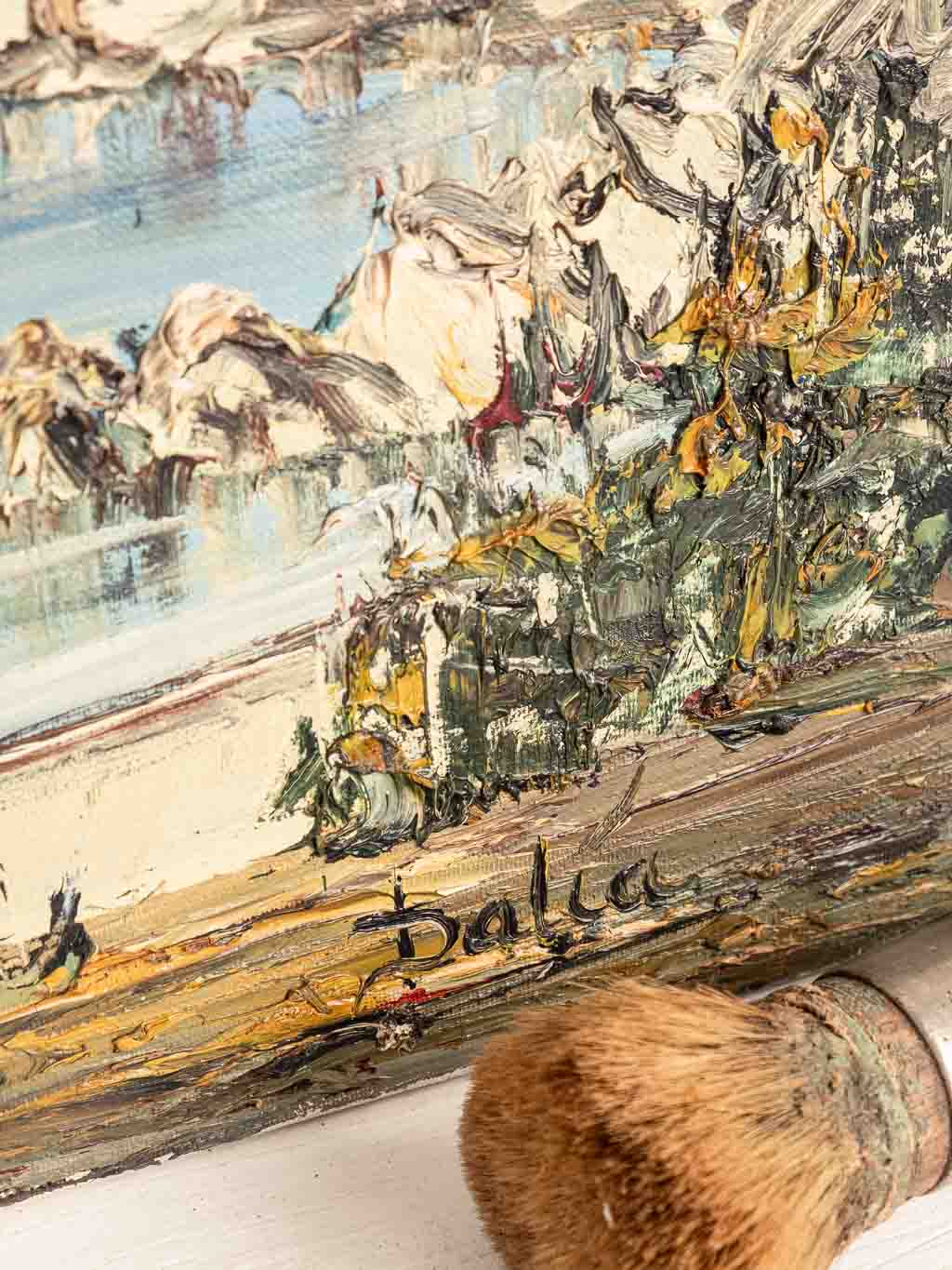 huile au couteau sur toile signée Dalia, paysage Majorque, signature