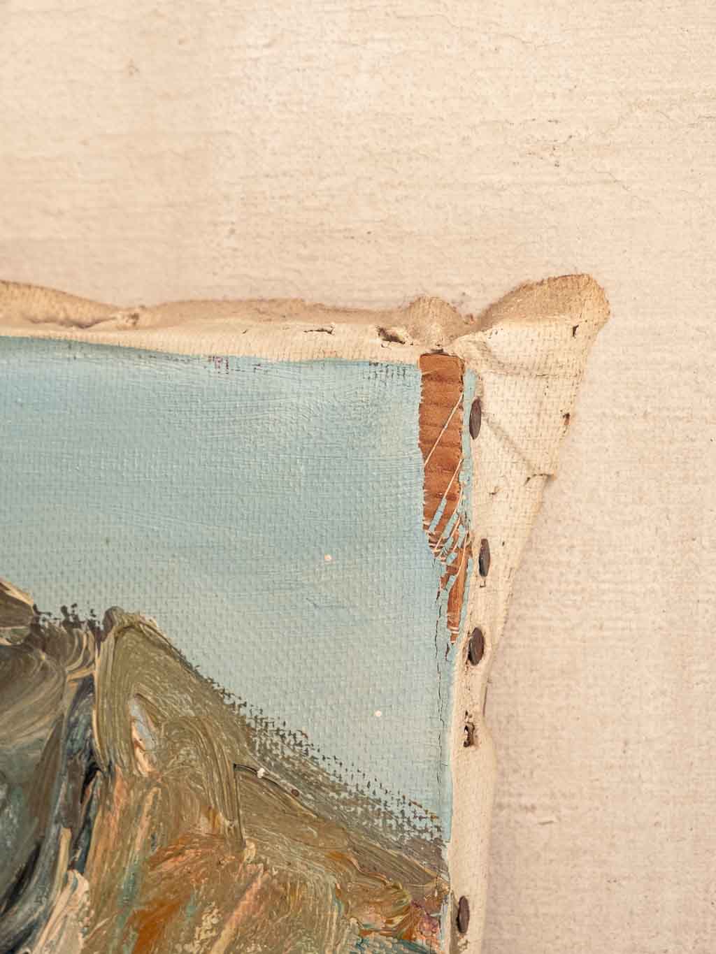 huile au couteau sur toile signée Dalia, paysage Majorque, détail accident