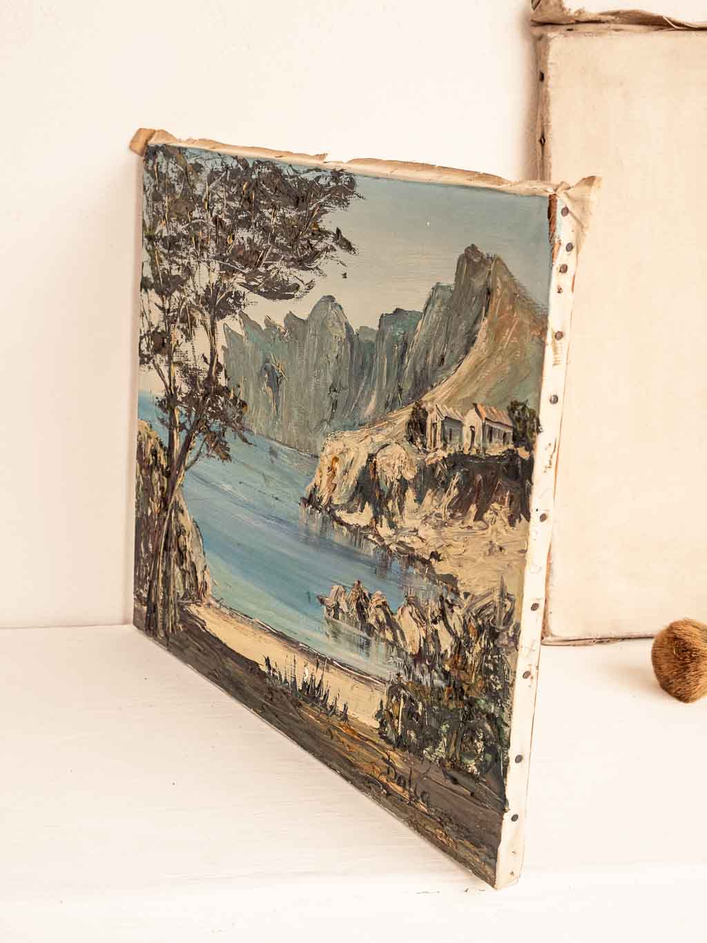 huile au couteau sur toile signée Dalia, paysage Majorque, vue coté