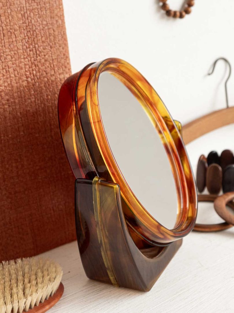 Miroir vintage année 1970 en plastique marron, 2 faces