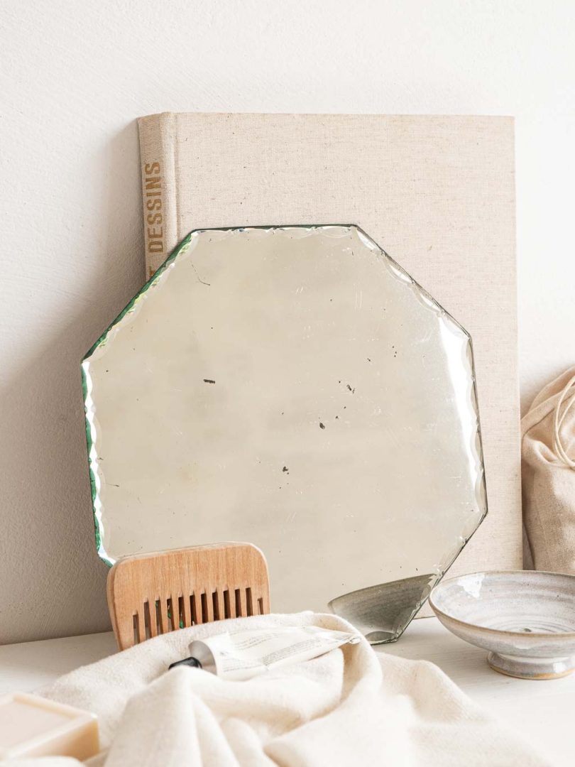 plateau miroir biseauté octogonal vintage