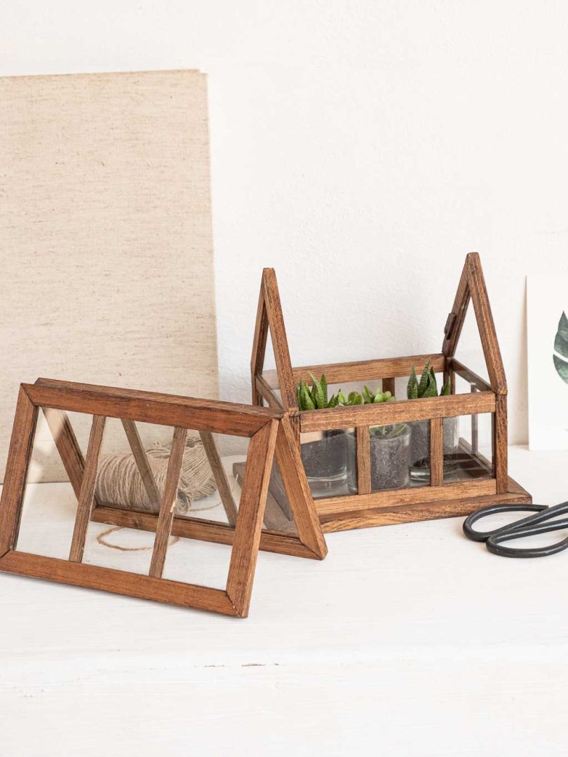 petite serre d'intérieur en bois et verre