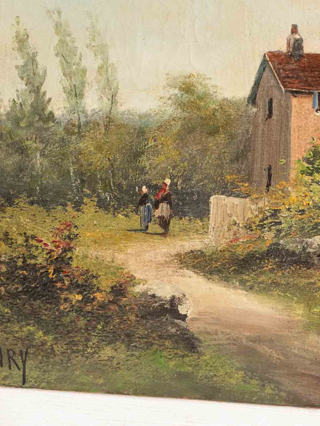 tableau peinture huile sur toile signée Lucien Henry paysage campagne du 19ème siècle
