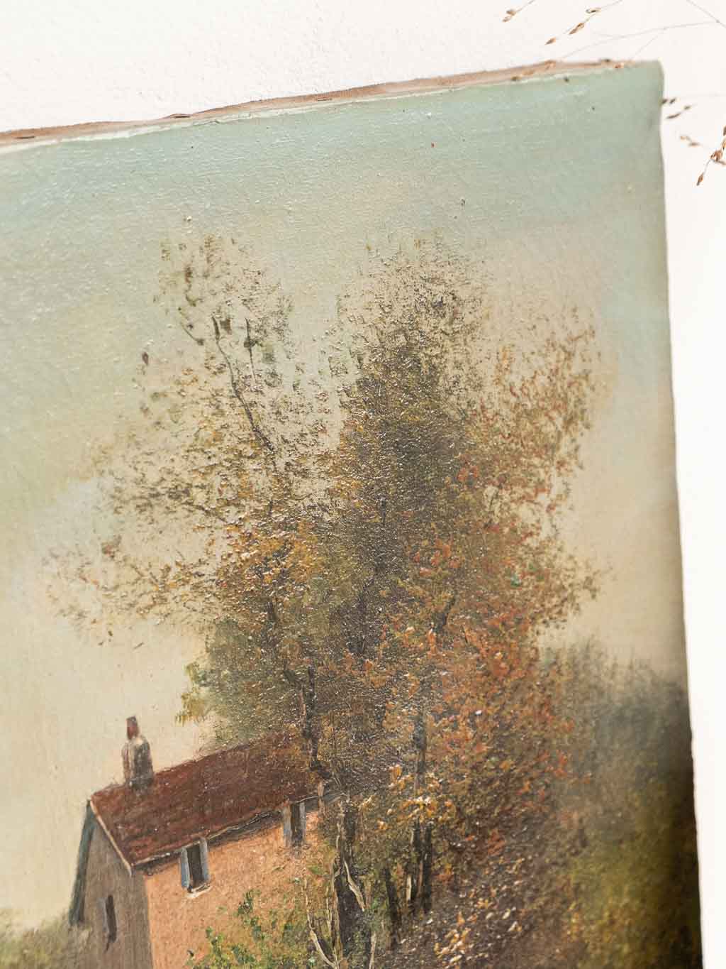 tableau peinture huile sur toile signée Lucien Henry paysage campagne du 19ème siècle