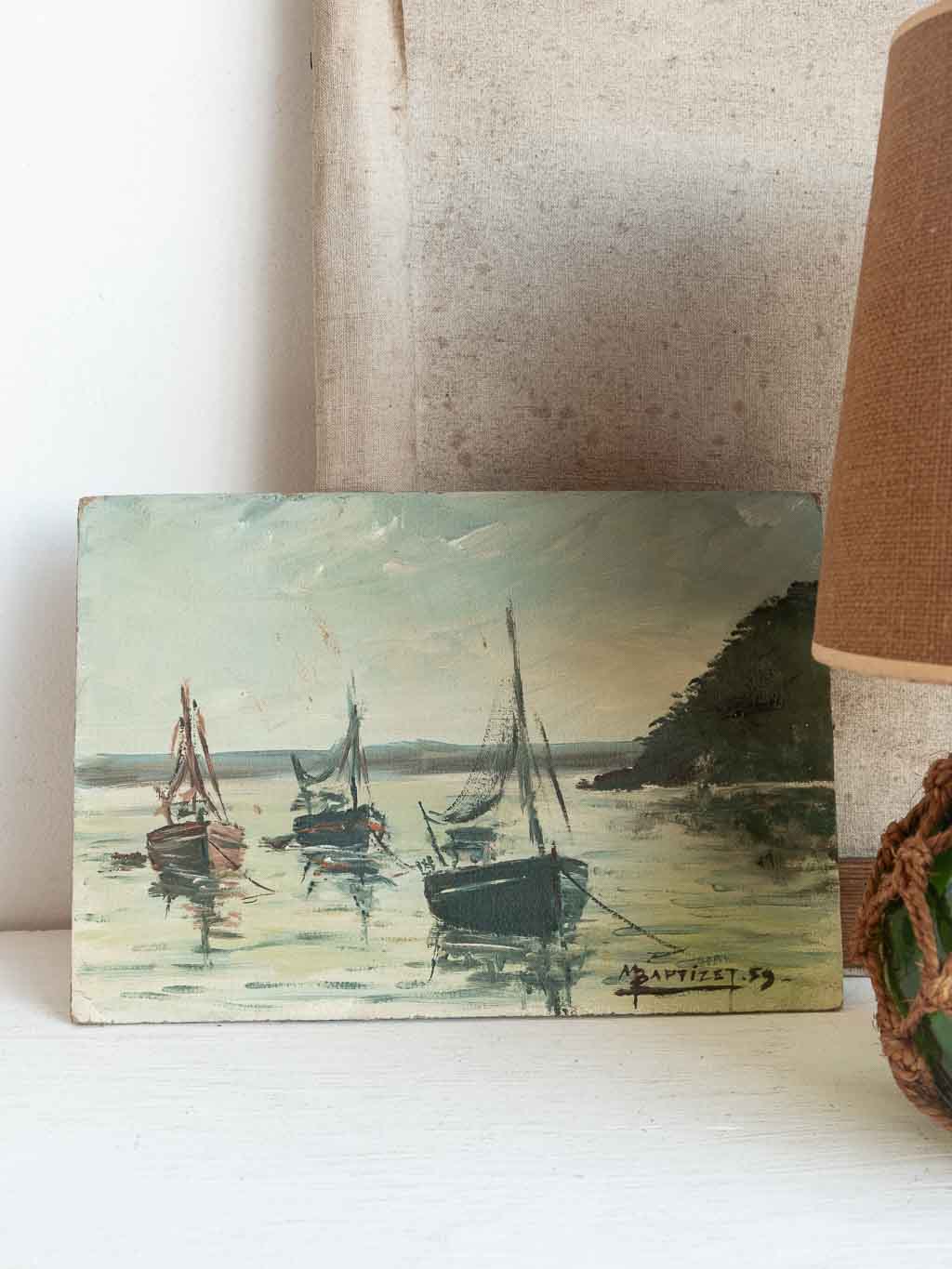Petite peinture à l'huile M. Baptizet : paysage marin