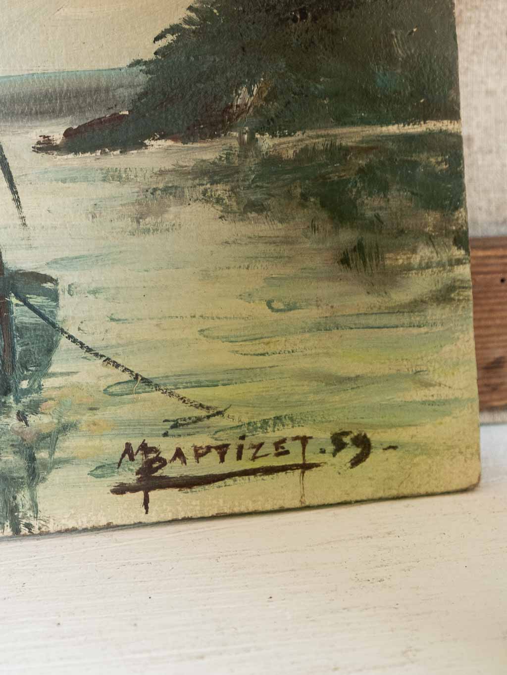 Petite peinture à l'huile M. Baptizet : paysage marin