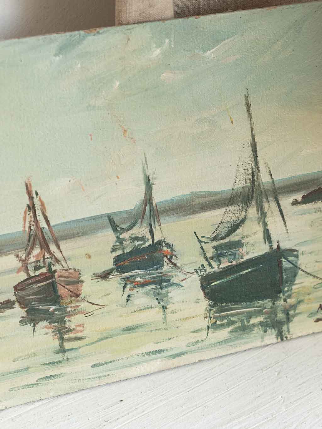 Petite peinture à l'huile M. Baptizet : paysage marin