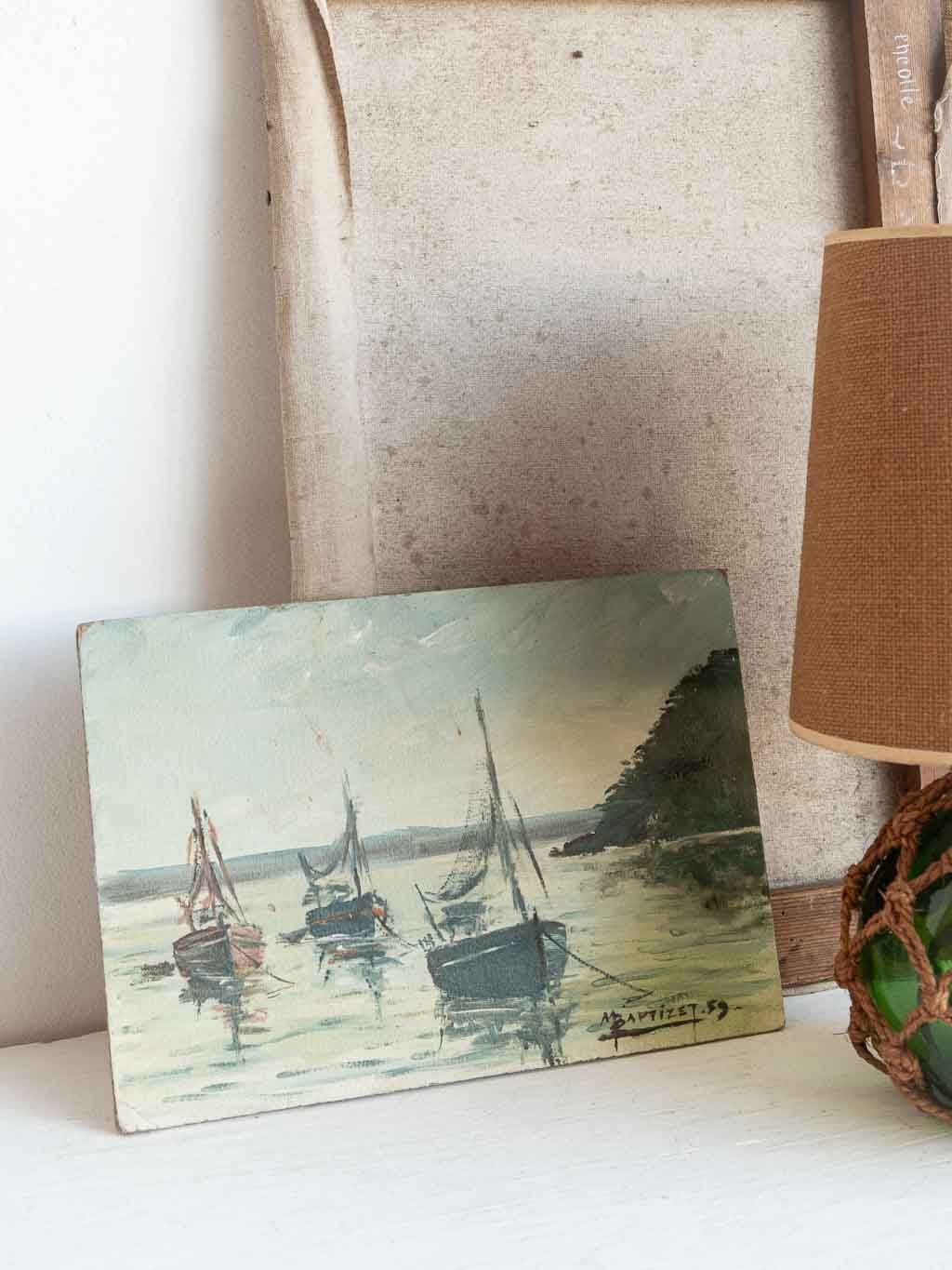 Petite peinture à l'huile M. Baptizet : paysage marin