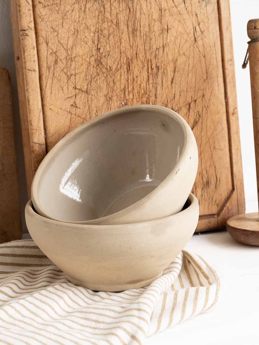 Petit saladier en grès beige - gris