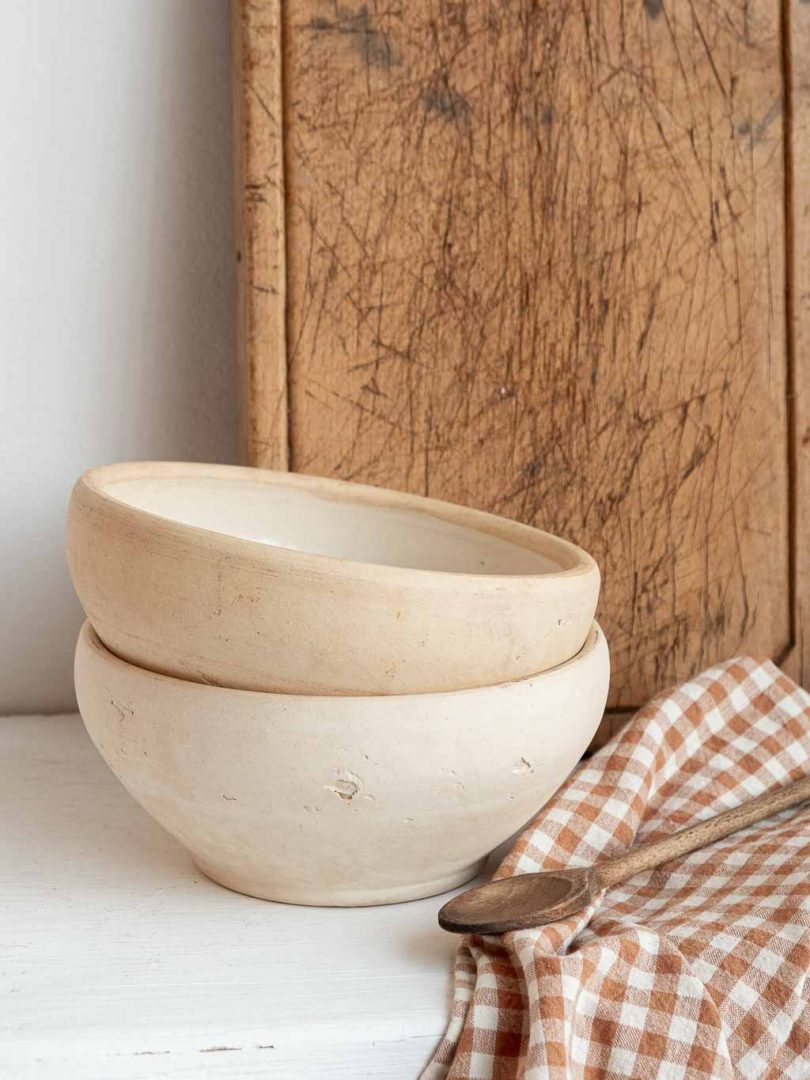 Saladier ancien en grès beige 22.5cm