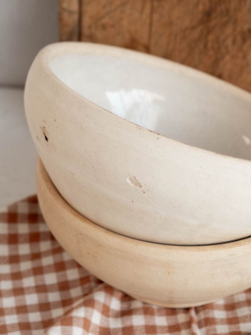 Saladier ancien en grès beige 22.5cm