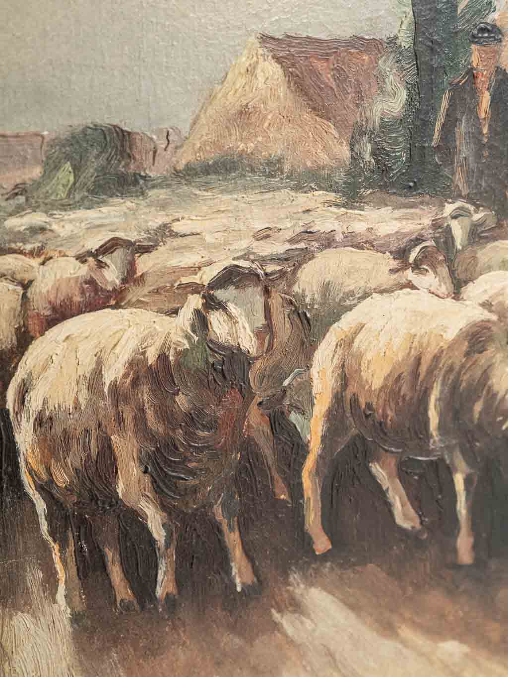 grande huile sur toile, scène pastorale en Provence. J Morin