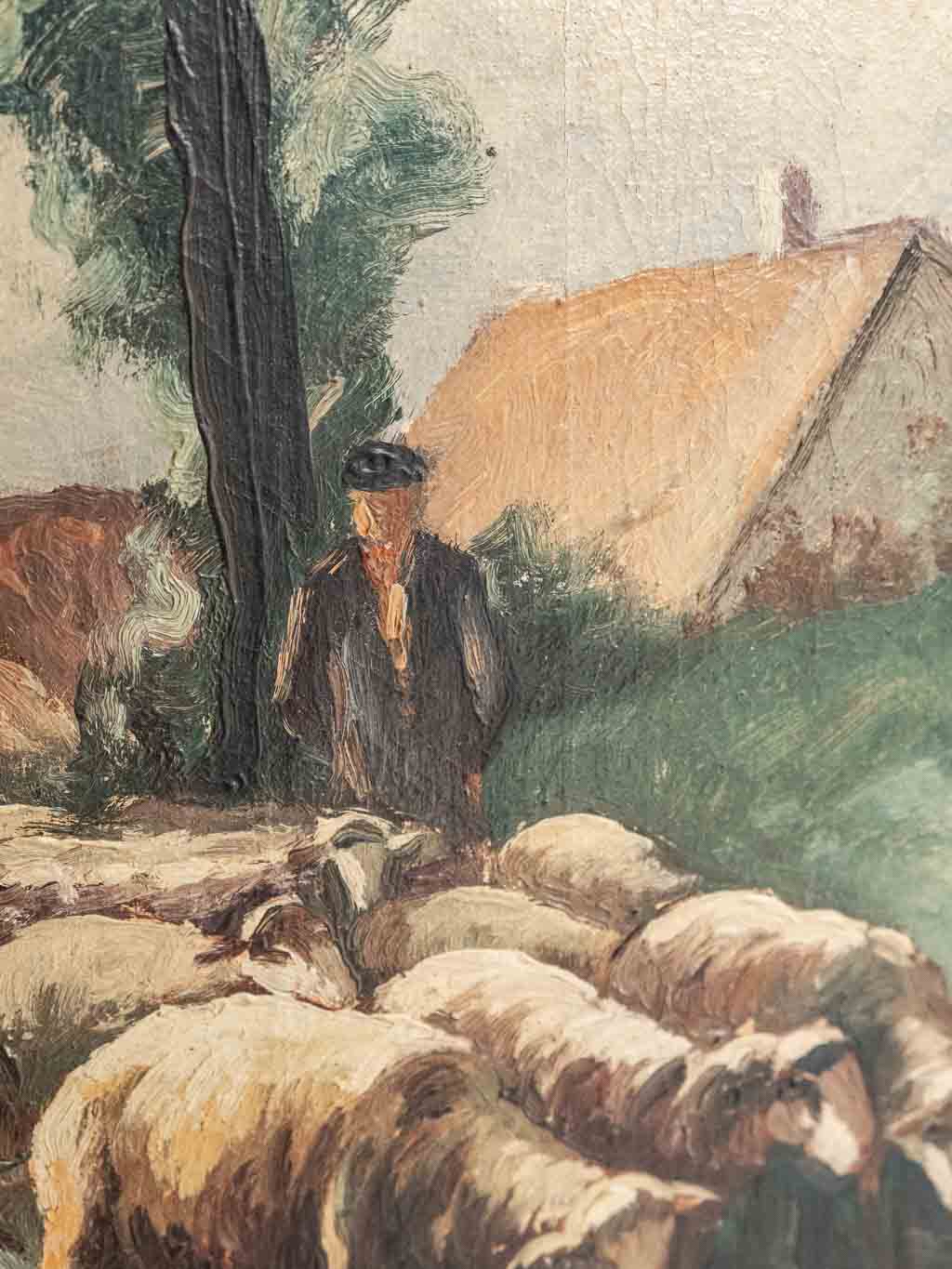 grande huile sur toile, scène pastorale en Provence. J Morin