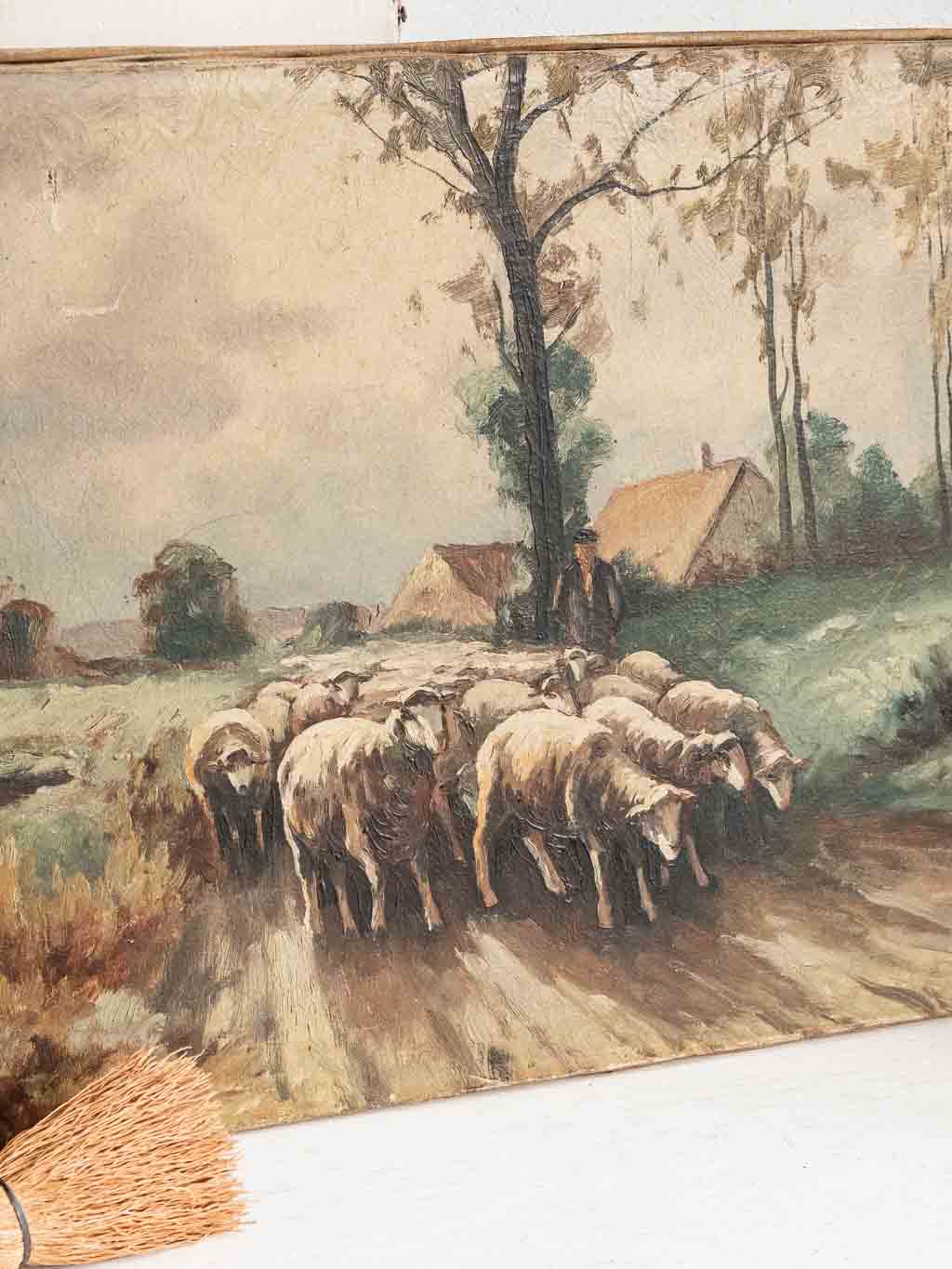 grande huile sur toile, scène pastorale en Provence. J Morin