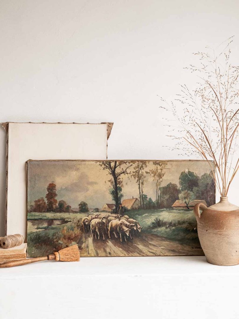 grande huile sur toile, scène pastorale en Provence. J Morin