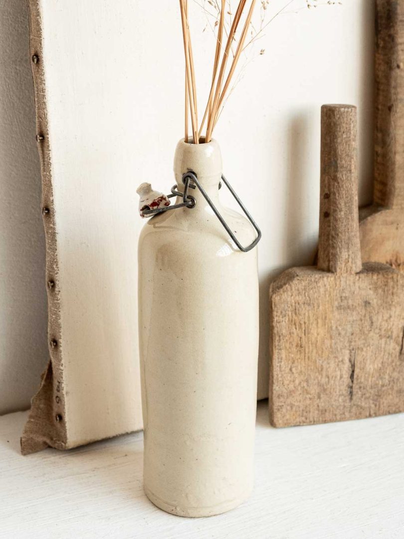 Bouteille bouillotte blanche beige en céramique grès