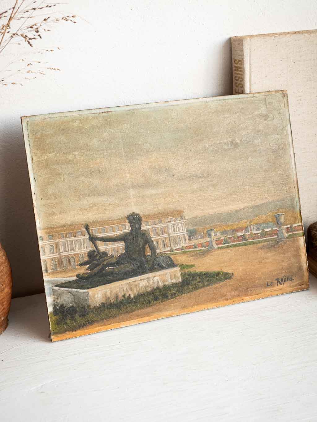Peinture à l'huile ancienne sur bois , parc du château de Versailles