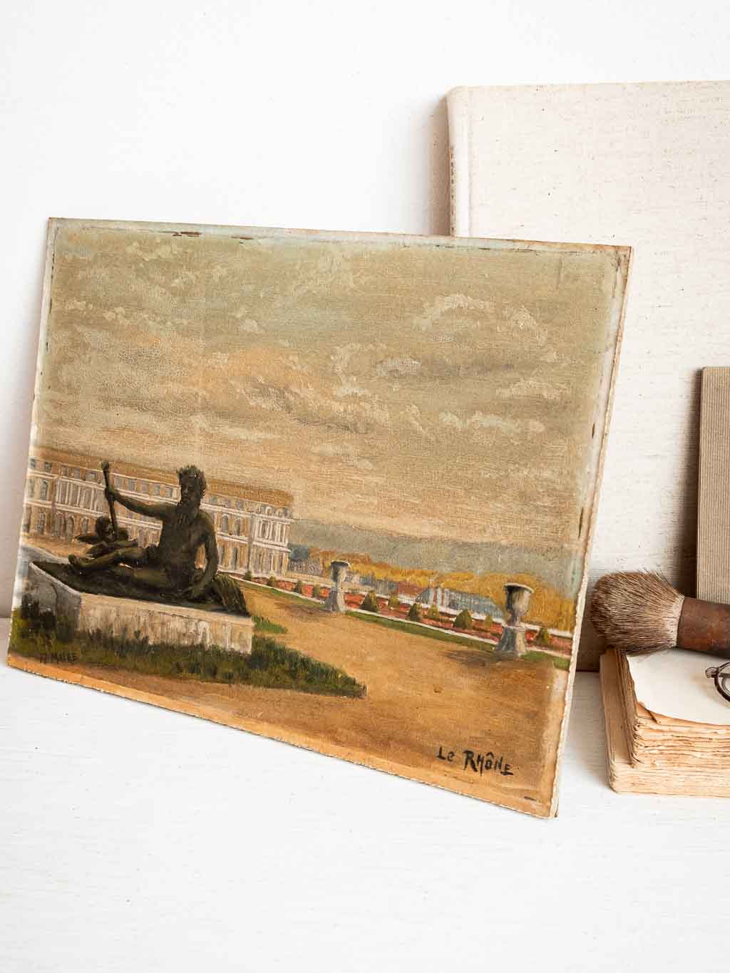 Peinture à l'huile ancienne sur bois , parc du château de Versailles