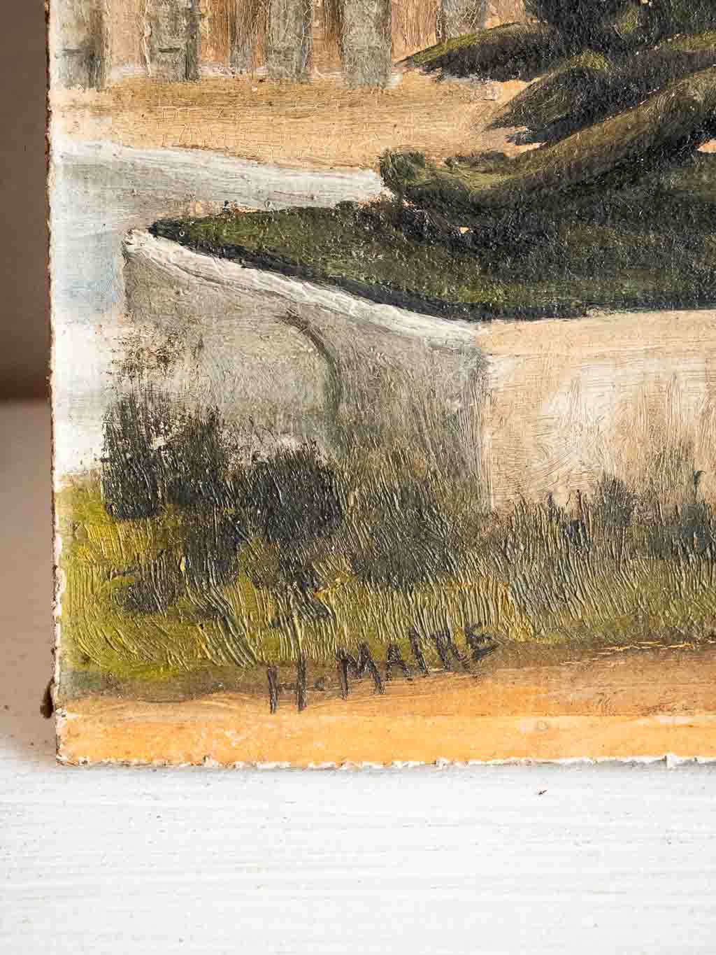 Peinture à l'huile ancienne sur bois , parc du château de Versailles