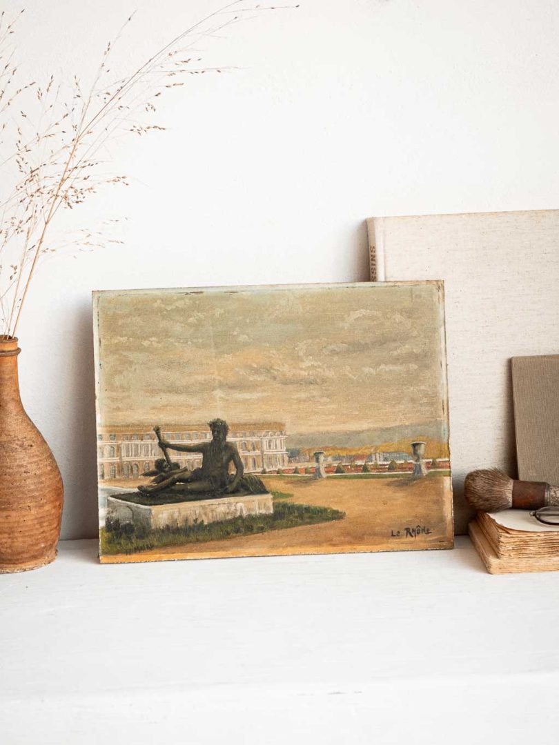 Peinture à l'huile ancienne sur bois , parc du château de Versailles