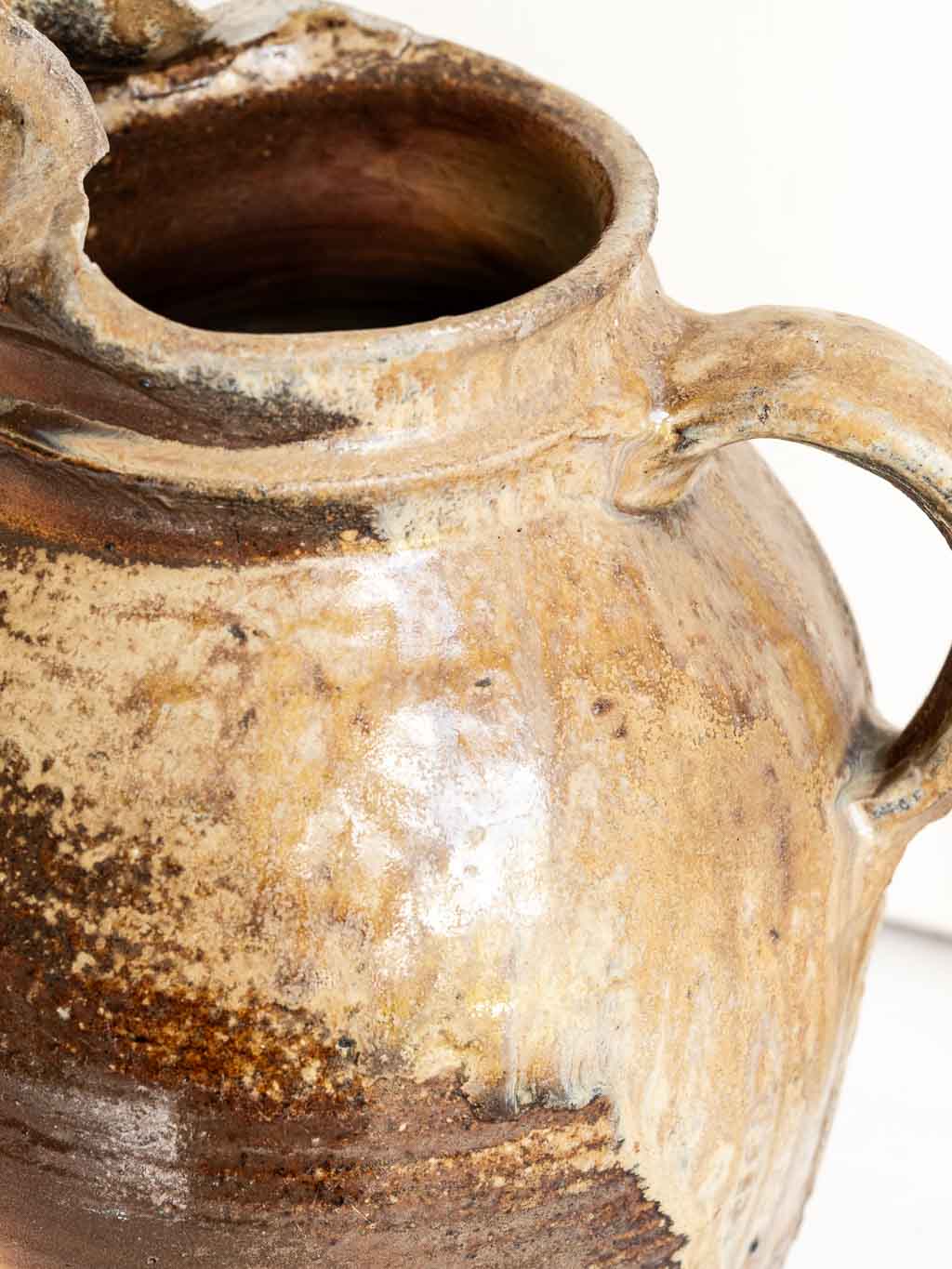 pichet ancien en grès émaillé, poterie artisanale vintage