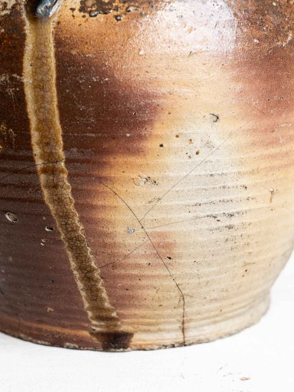 pichet ancien en grès émaillé, poterie artisanale vintage