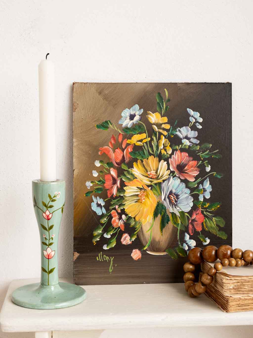 Peinture huile sur panneau mdf bouquet