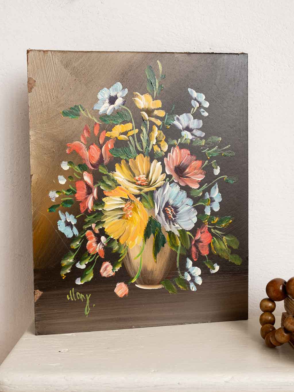 Peinture huile sur panneau mdf bouquet
